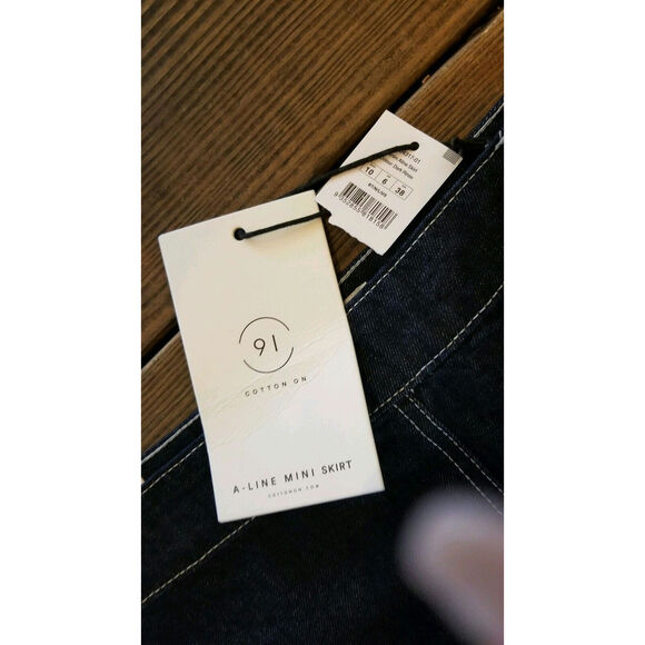 Cotton On Jean Skirt Womens 6 90s Denim A Line Mini Dark Wash Prep Dark Academia - Picture 3 of 5